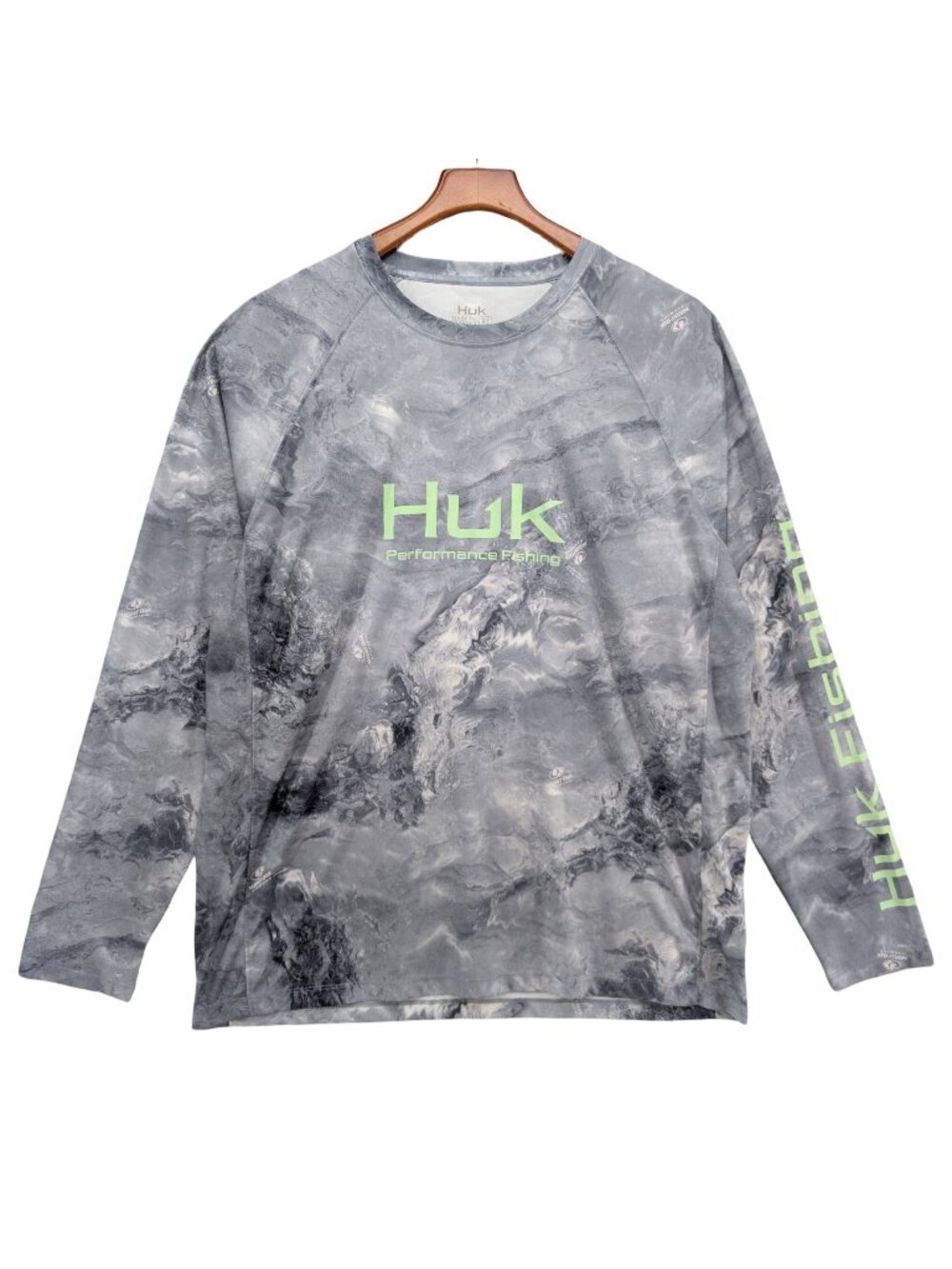 Huk Mossy Oak Pursuit Shirt Mens Stormwater Silver Crew Neck Long Sleeve Size XL